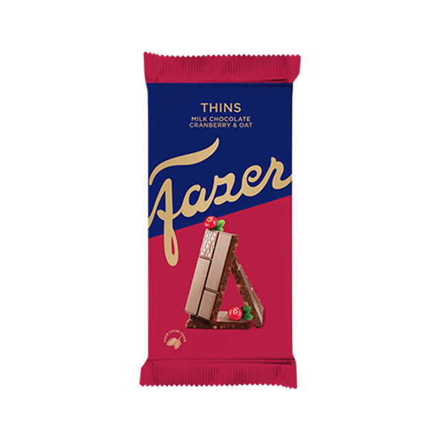 Karl Fazer Thins milk chocolate with cranberry and oat puffs 95g