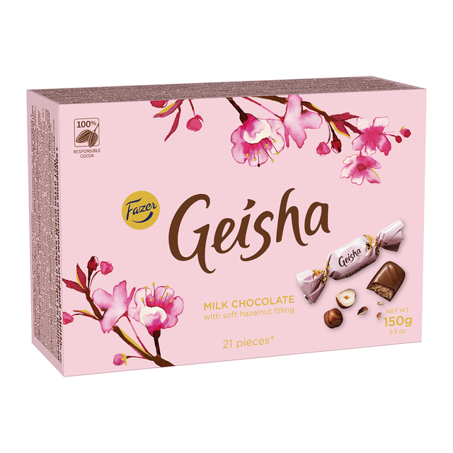 Geisha Milk chocolate with soft hazelnut filling 150 g - Fazer Store