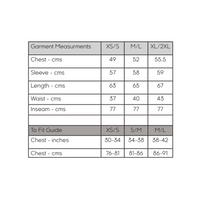 Geisha bathrobe measurement chart