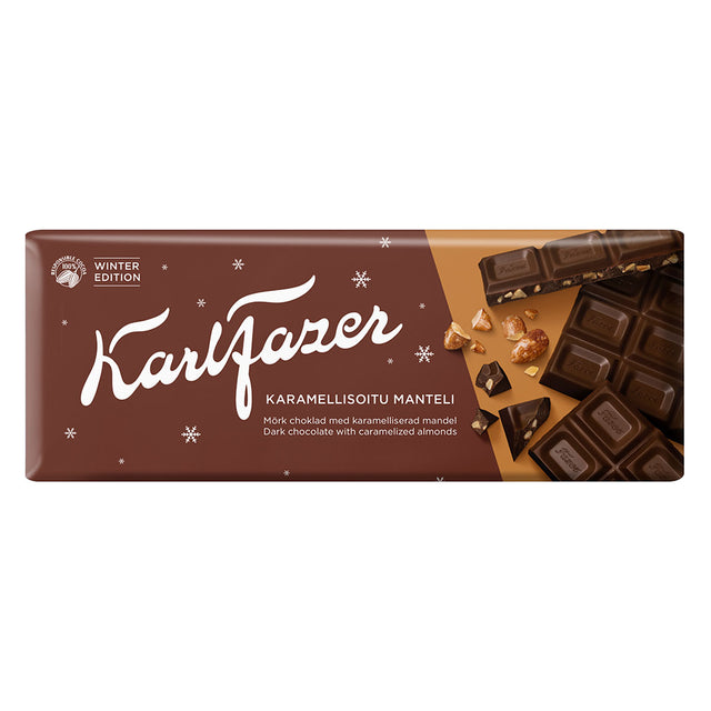 Karl Fazer Caramelized Almond in Dark Chocolate Winter edition tablet 200g - Fazer Store