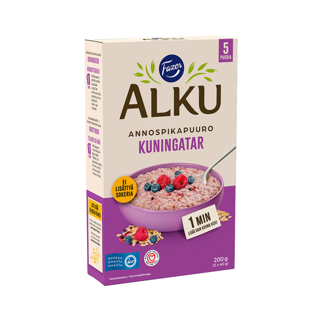 Fazer Alku Raspberry & blueberry single-serving instant porridge 200 g (5 × 40 g) - Fazer Store