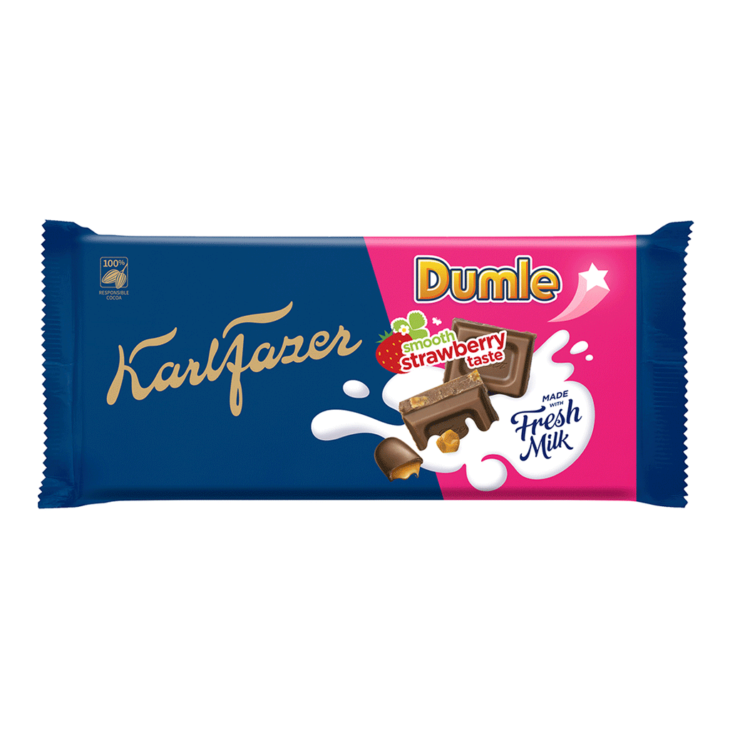 Karl Fazer Dumle strawberry chocolate tablet 145g - Fazer Store