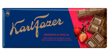 Karl Fazer Strawberry and vanilla in milkchocolate 190 g - Fazer Store EN