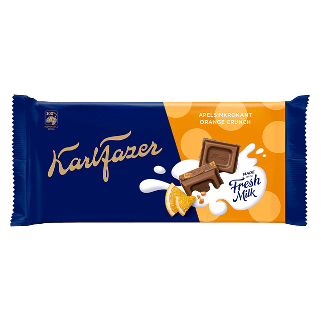 Karl Fazer Orange Crunch 145g chocolate tablet - Fazer Store